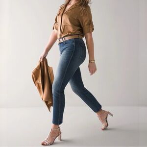 {WHBM} "High Rise Straight Sculpt Curvy" Blue Cigarette Leg Stretch Denim Jeans